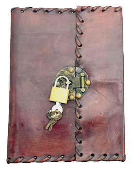 Stitched leather blank book w/ key