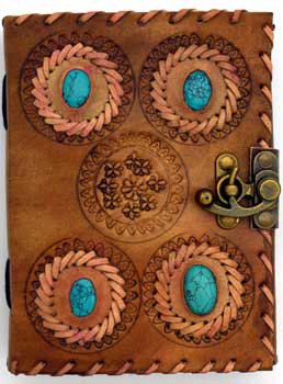 4 Turquoise Stones leather blank book w/ latch